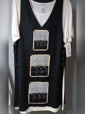 Jasmine Women's Large Black and White Layered Embroidered Dress
